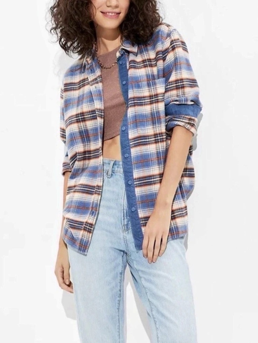 American Eagle Women’s Oversized Plaid Button Down Flannel